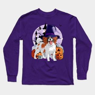 Papillon Cute Dog Scary Halloween Witch Pumpkin Long Sleeve T-Shirt